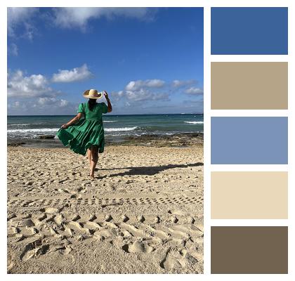 Woman Beach Green Dress Image